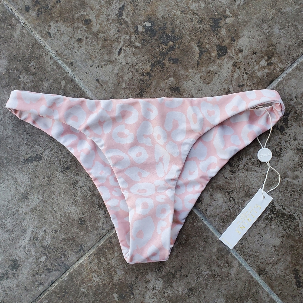 NWT Anthropologie Citrine bikini swim bottoms blush pink white leopard size S